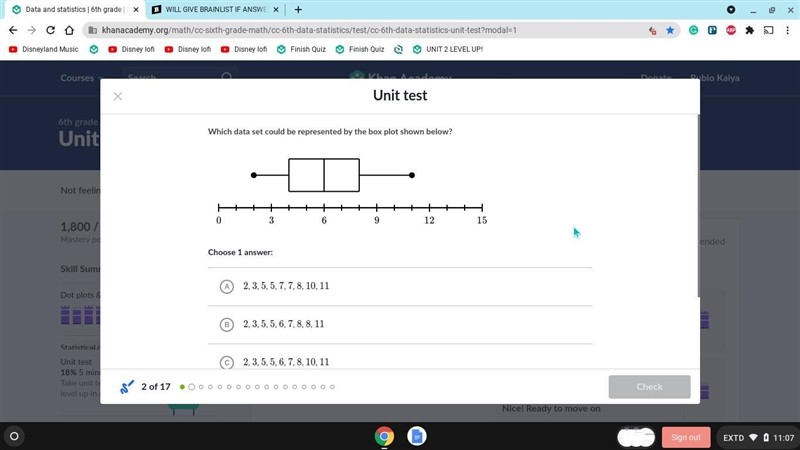 Which data set could be represented by the box plot shown below? Choose 1 answer: (Choice-example-1