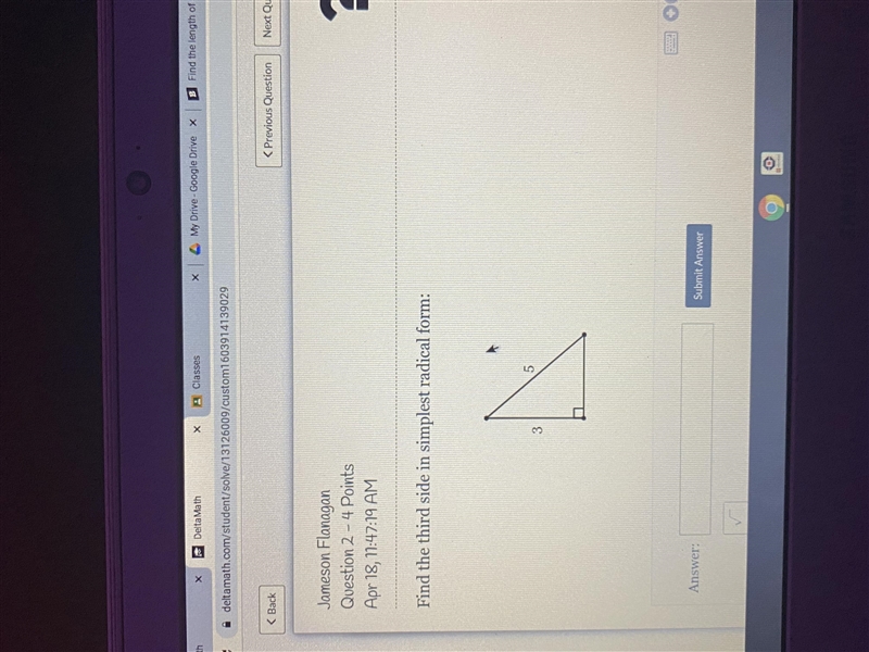 Find the third side in simplest radical form:-example-1