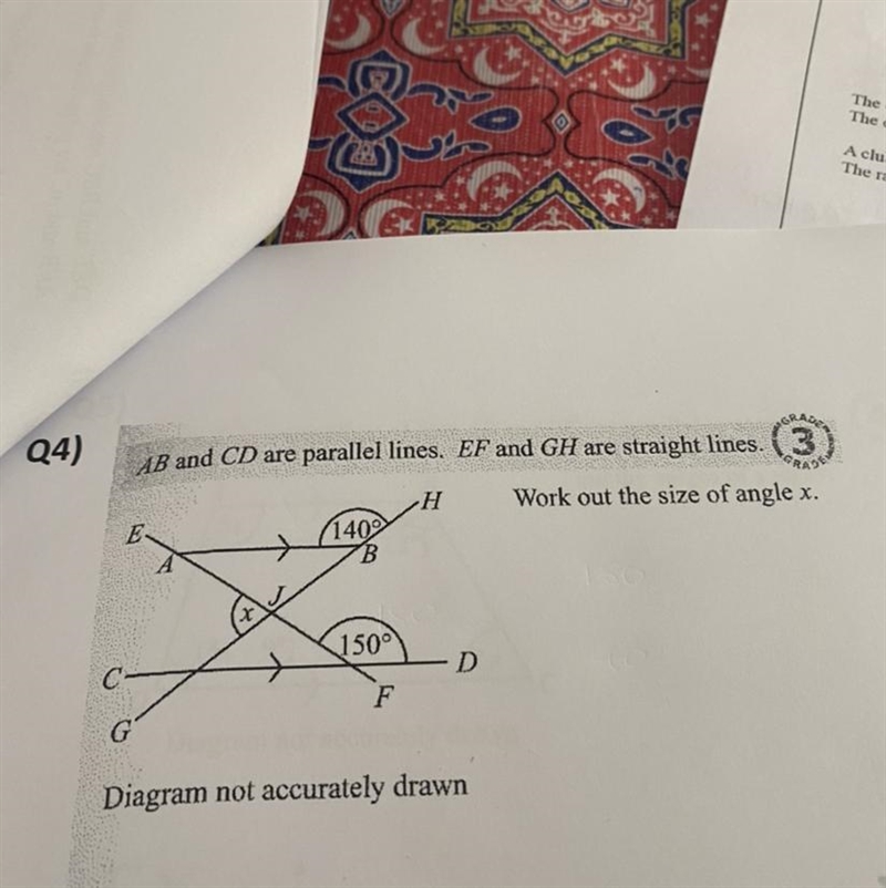 Q4) AB and CD are parallel lines. EF and GH are straight lines. (3 Work out the size-example-1