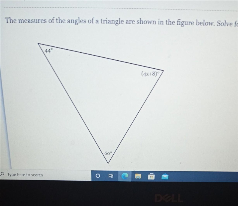 The measures of the angles of a triangle are shown below .solve for x ​-example-1