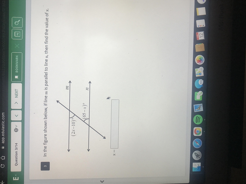 In the figure shown below If line m is parallel to line n then find the value of x-example-1