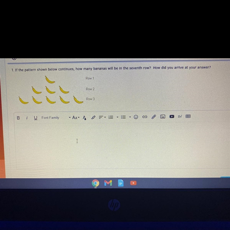 If the pattern shown below continues, how many bananas will be in the seventh row-example-1