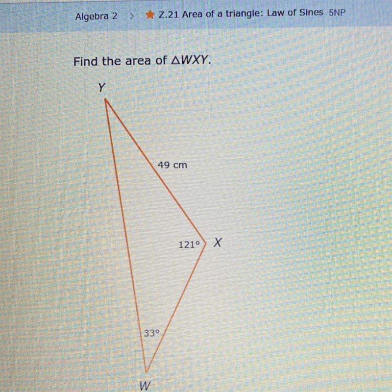 Solve using law of sines, find the area of wxy.-example-1