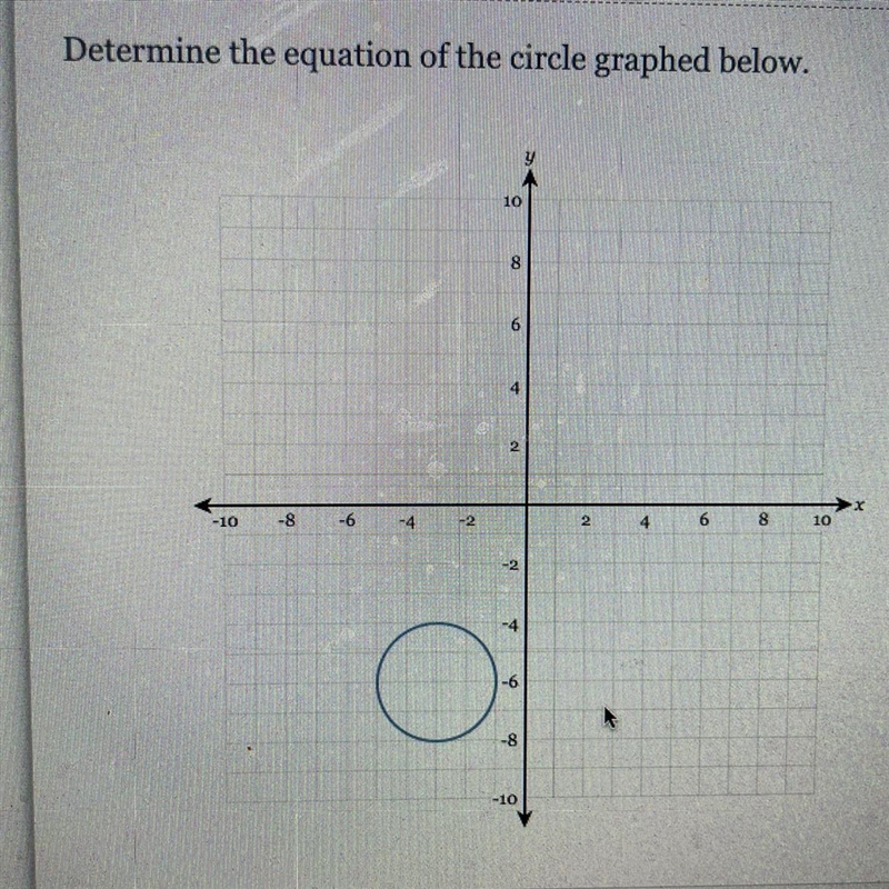 Determine the equation of the circle graphed below.-example-1