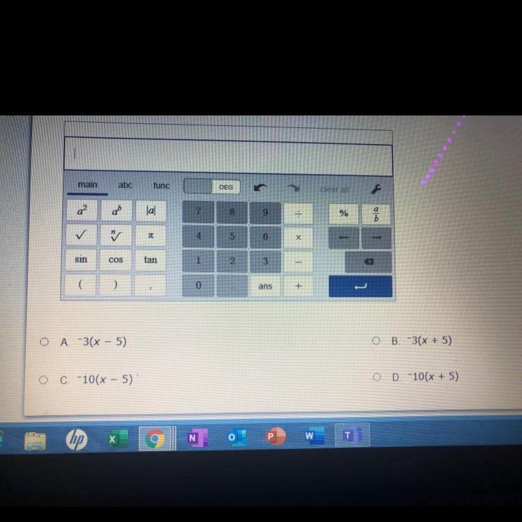 Which expression is equivalent to -5(2x – 10)? Help ples-example-1