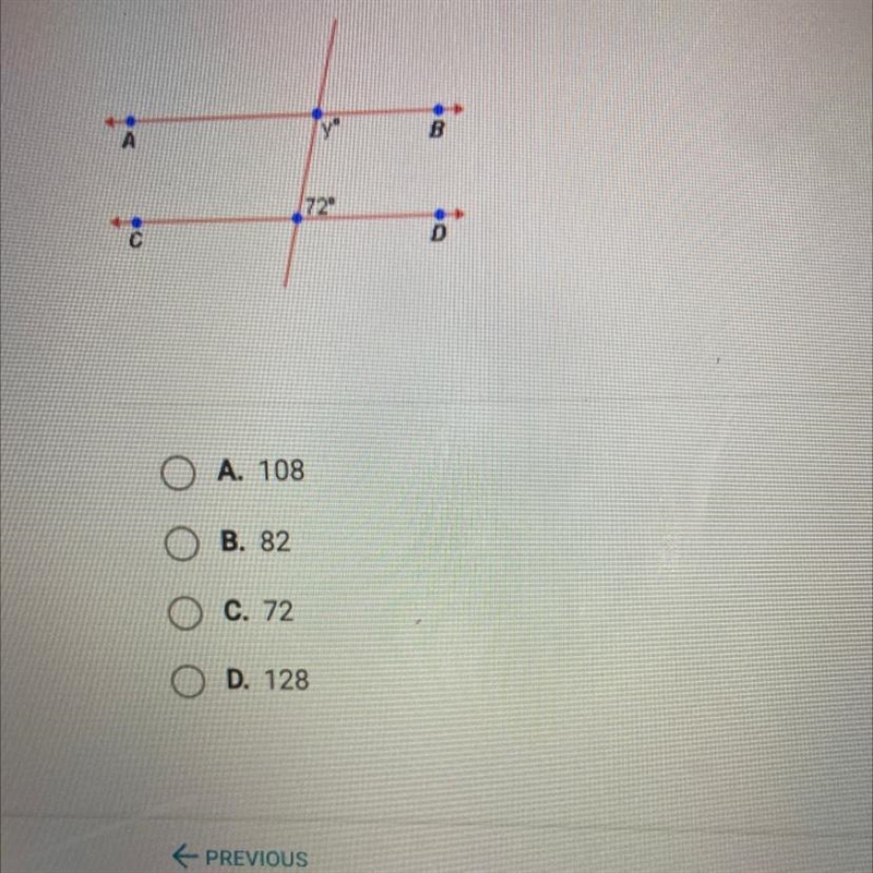 Question 7 of 10 In the diagram below, AB is parallel to D. What is the value of y-example-1