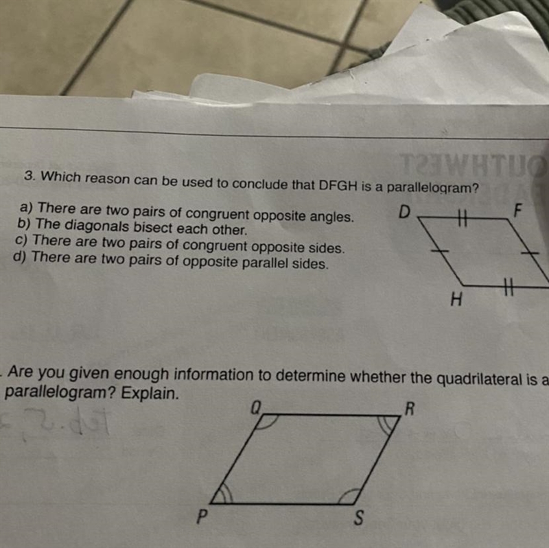 3. Which reason can be used to conclude that DFGH is a parallelogram? a) There are-example-1