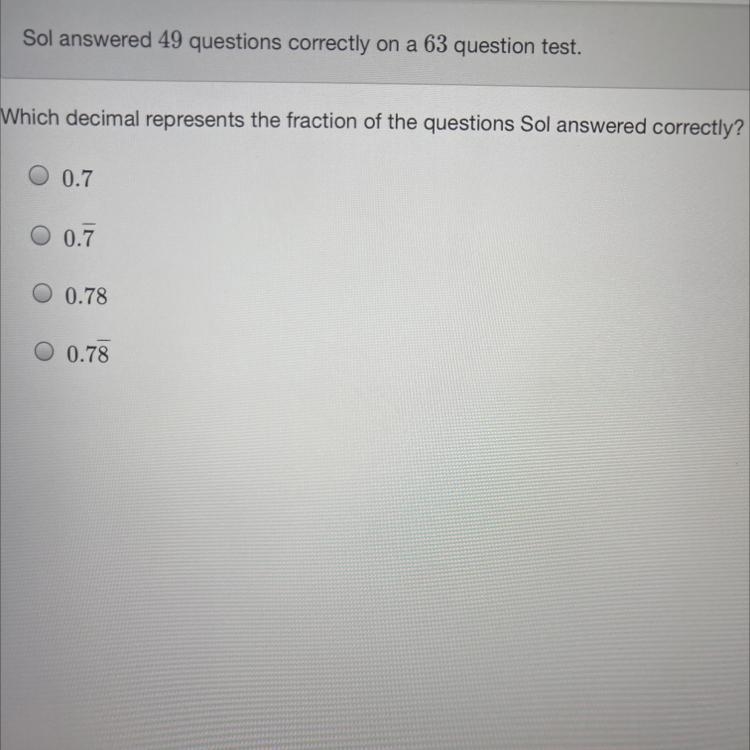 Sol answered 49 questions correctly on a 63 question test.-example-1