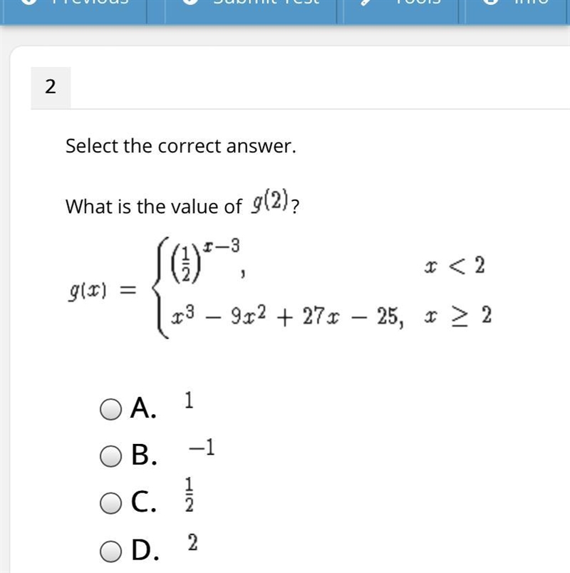 What is the value of g(2)? Please show work-example-1