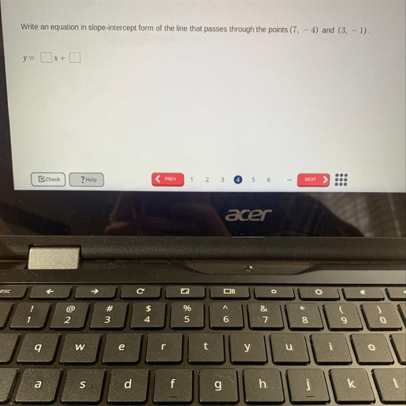 Write an equation in slope-intercept form of the line that passes through the points-example-1