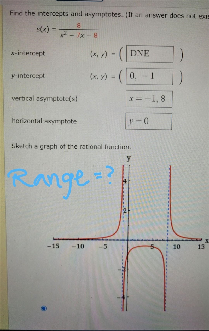 How do I find the range of this rational function, how do I do the steps in order-example-1