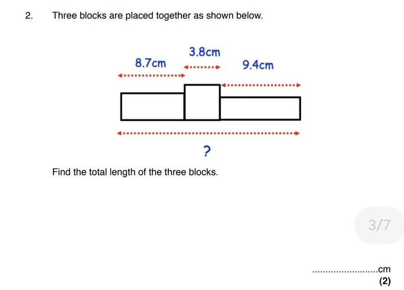 Three blocks are placed together as shown below. 3.8cm 8.7cm 9.4cm​-example-1