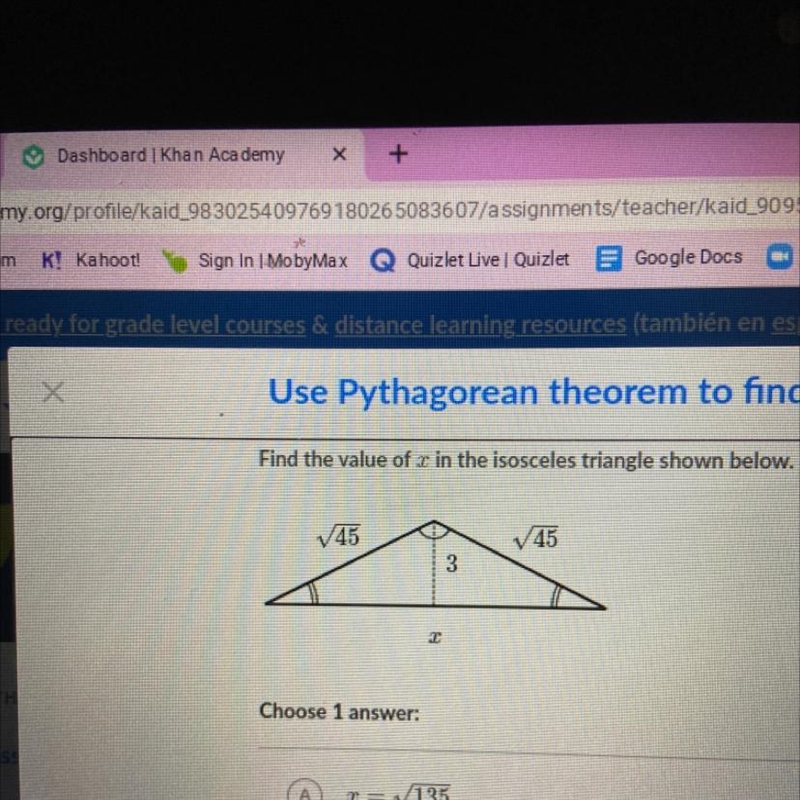 Use Pythagorean theorem to find isos Find the value of s in the isosceles triangle-example-1