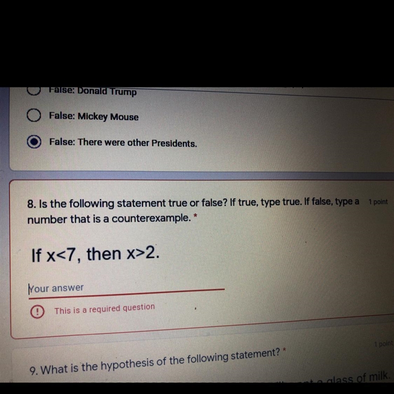 8. Is the following statement true or false? If true, type true. If false, type a-example-1