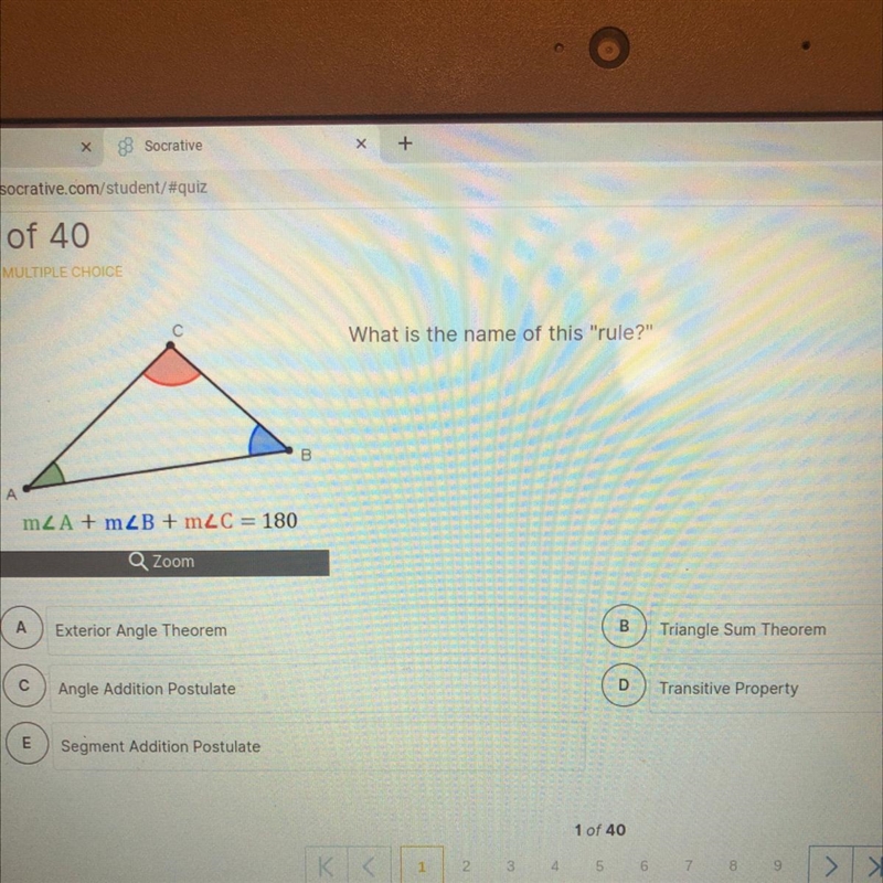 What is the name of this "rule?" A Exterior Angle Theorem B Triangle Sum-example-1