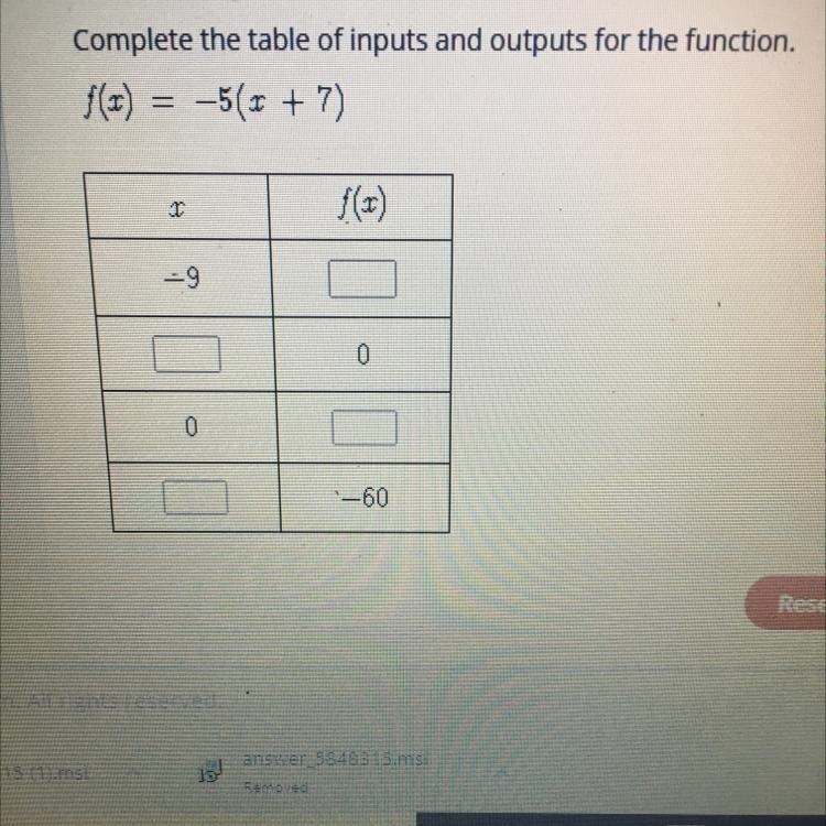 Complete the table of inputs and outputs for the function-example-1