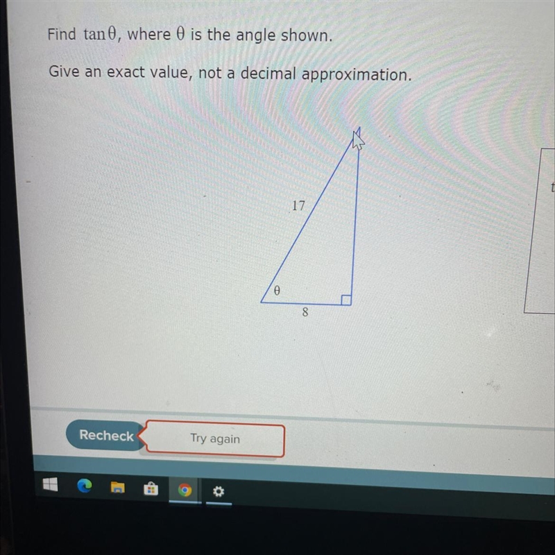 Find tano, where is the angle shown. Give an exact value, not a decimal approximation-example-1