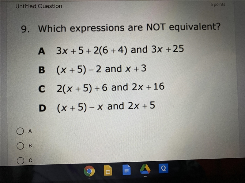 Which expressions are not equivalent ? Thanks!-example-1