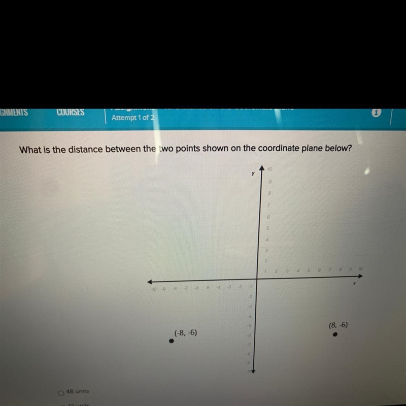 What is the distance between the two points shown on the coordinate plane below?-example-1