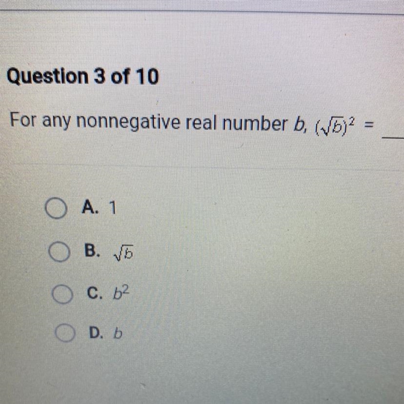 For any nonnegative real number b, (square root of 5)^2 = _-example-1