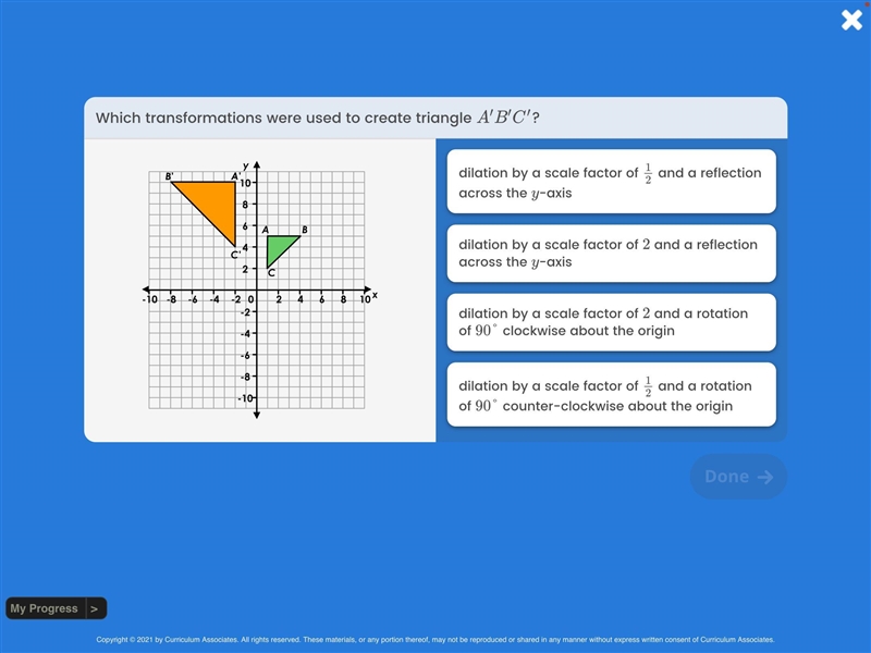 Which transformation were used to fcreate traianglemA’ B’ C?-example-1