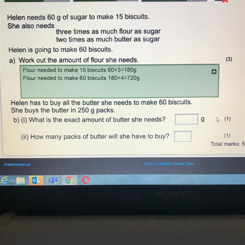 Helen has to buy all the butter she needs to make 60 biscuits. She buys the butter-example-1