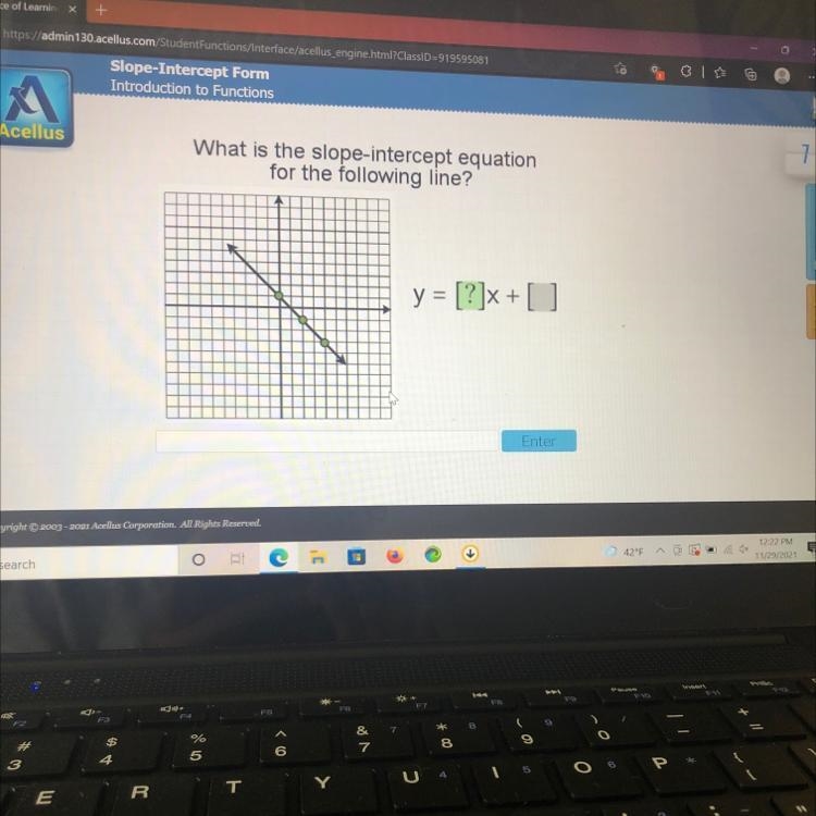 What is the slope-intercept equation for the following line? y = [?]x+O-example-1