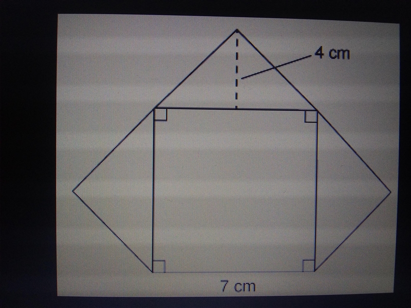 A company logo is made up of a square and three identical triangles. What is the area-example-1