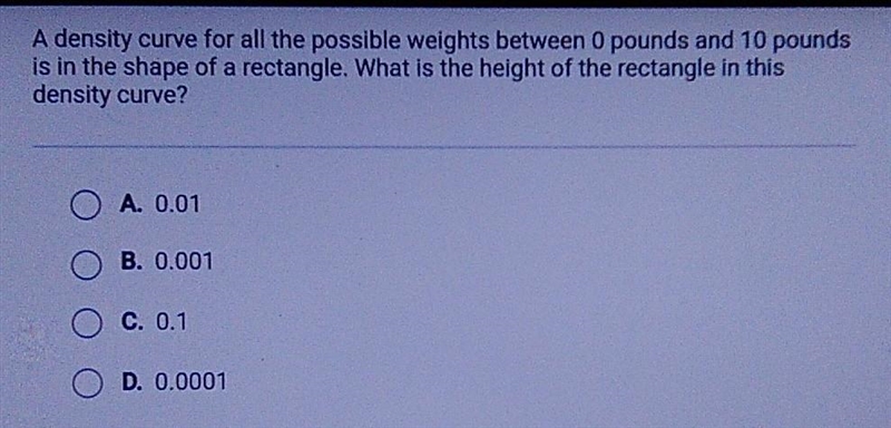 A density curve for all the possible weights between 0 pounds and 10 pounds is in-example-1