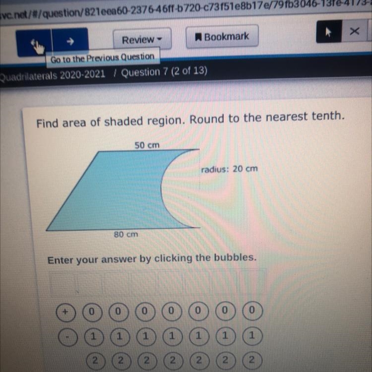 I Question 7 (2 of 13) Find area of shaded region. Round to the nearest tenth. 50 cm-example-1