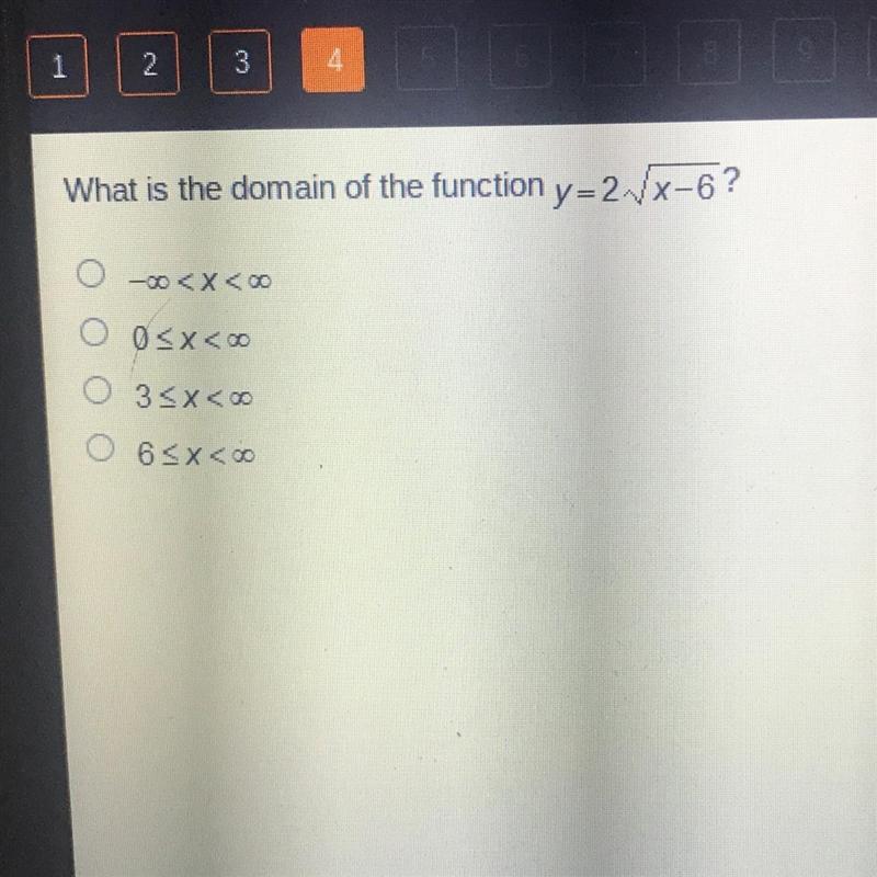 What is the domain of the function y=2./X-6? O 0x O 3x<0 O 6x<0-example-1