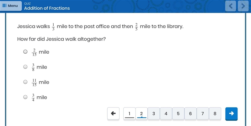 Hi, another math addition fraction question, please help.-example-1