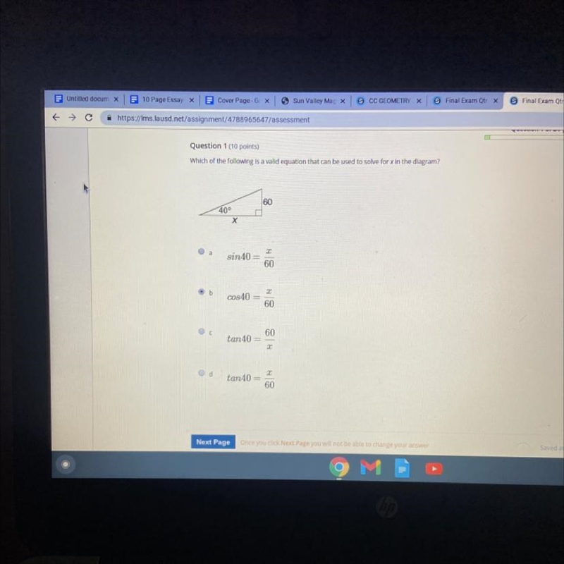 Question 1 (10 points) Which of the following is a valid equation that can be used-example-1