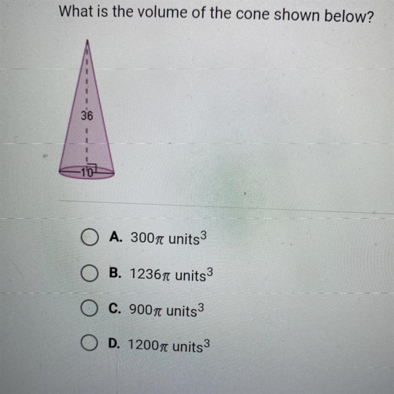 IF YOU KNKW ABOUT THIS PLEASE HELP .... What is the volume of the cone shown below-example-1