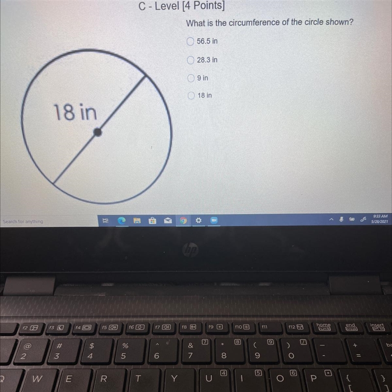 Need help asap!! What is the circumference of the circle shown?-example-1