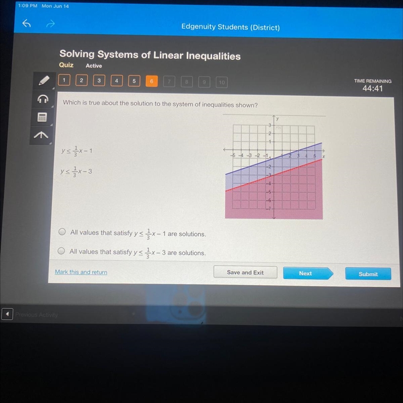 25 POINTS!!!!!! Which is true about the solution to the system of inequalities shown-example-1