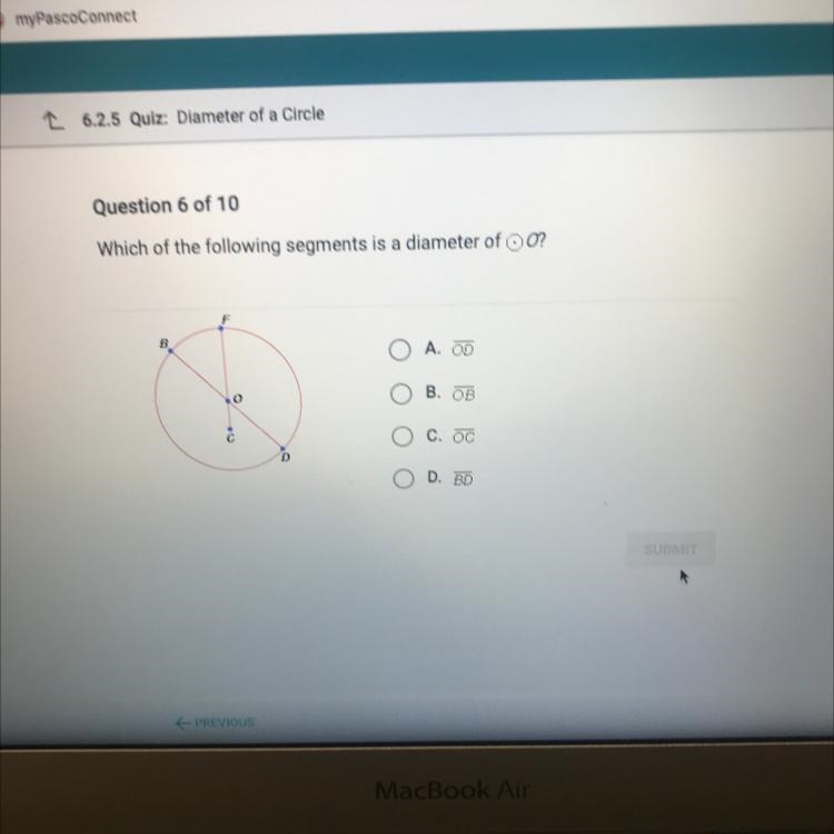 Which of the following segments is a diameter of o ?-example-1