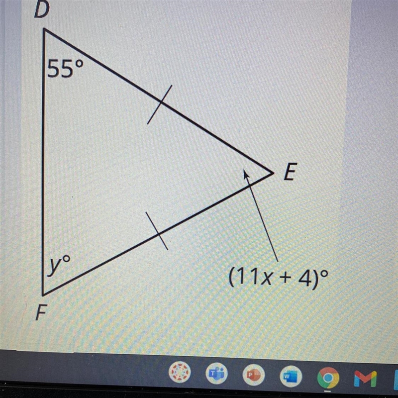 Determine the value of X, and the measure of angle E-example-1