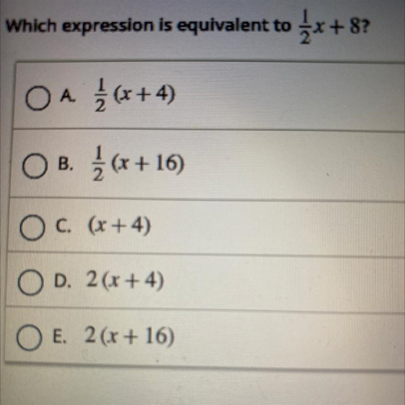 Which expression is equivalent to 1/2x + 8-example-1