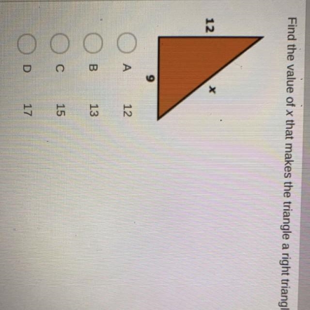 Find the value of x that makes this a right triangle.-example-1