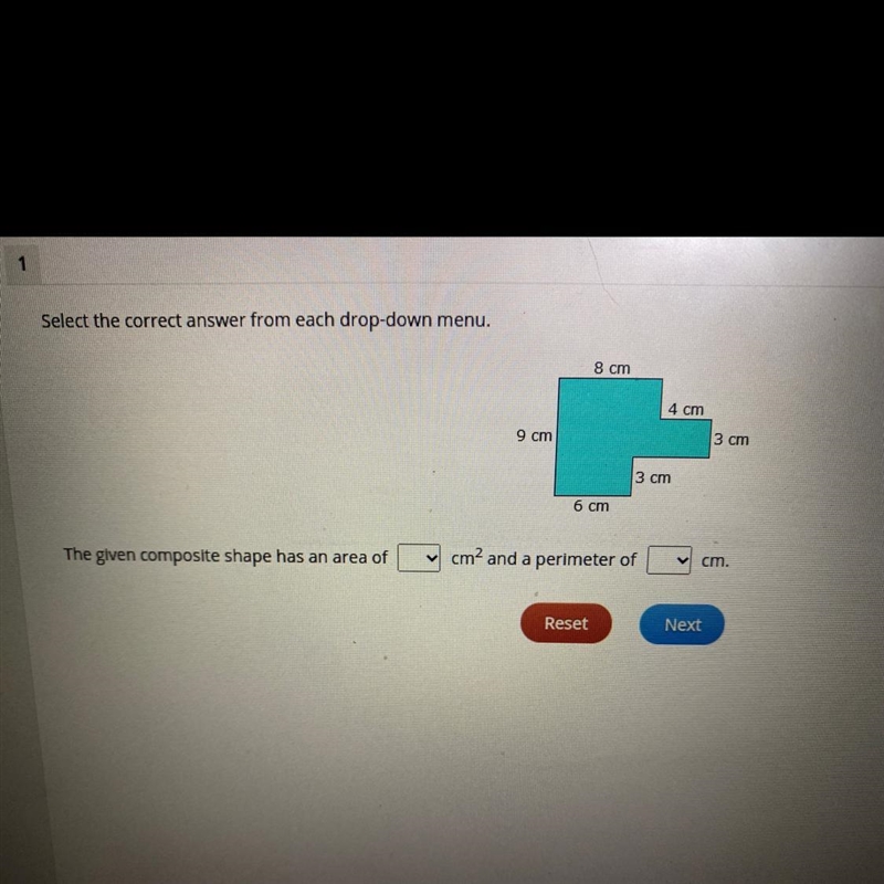 PLEASE HELP Select the correct answer from each drop-down menu. 8 cm 4 cm 9 cm 3 cm-example-1