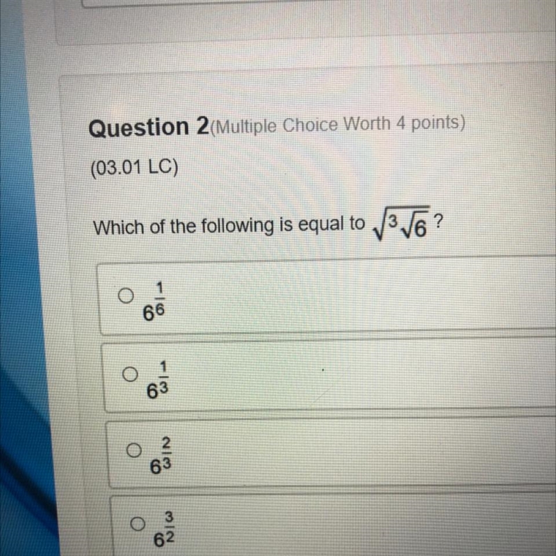 Which of the following is equal to square root of 3 and square root of 6.-example-1