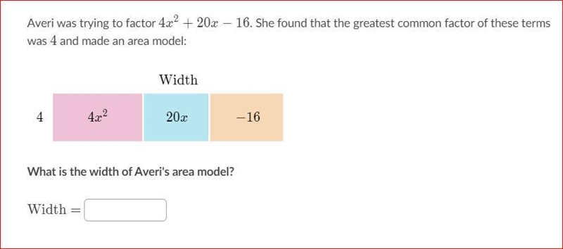 What is the width of Averi's area model? (See picture)-example-1