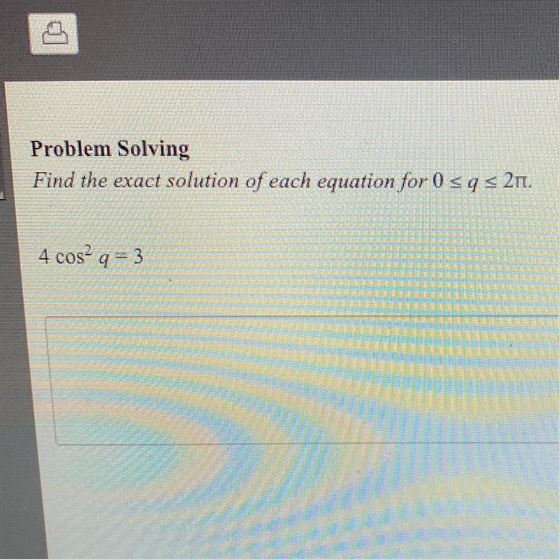 Problem Solving Find the exact solution of each equation for 0 and greater than or-example-1