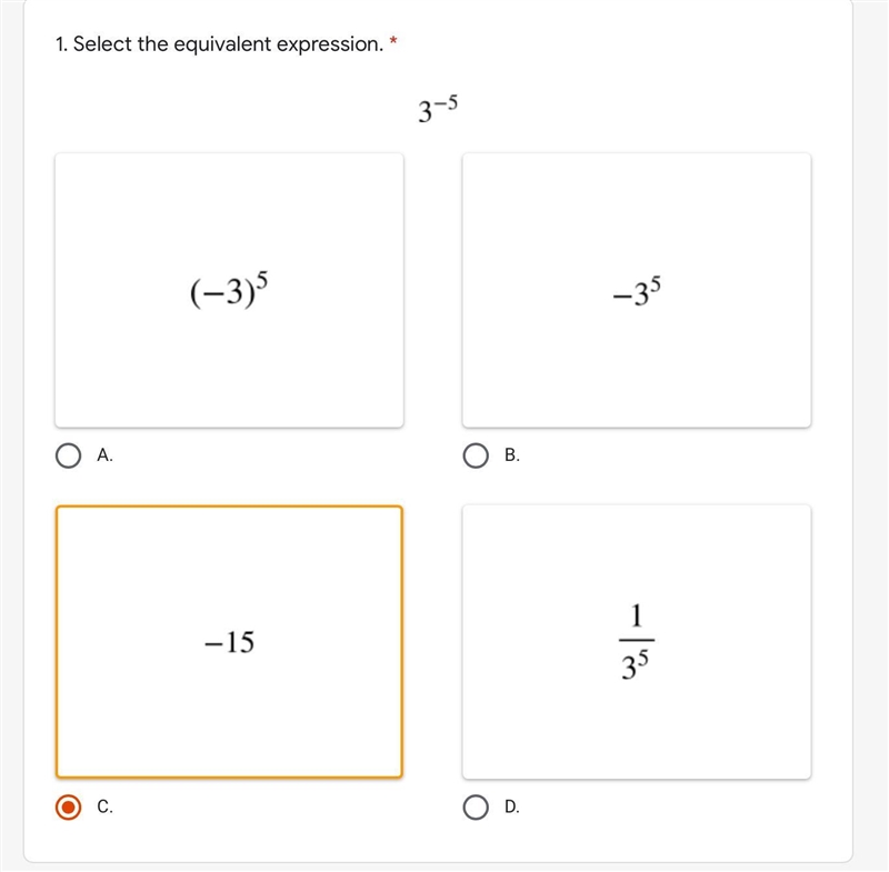 What is equivalent to 3^-5-example-1