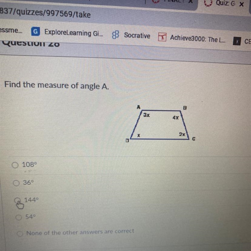 Find the measure of angle A.-example-1