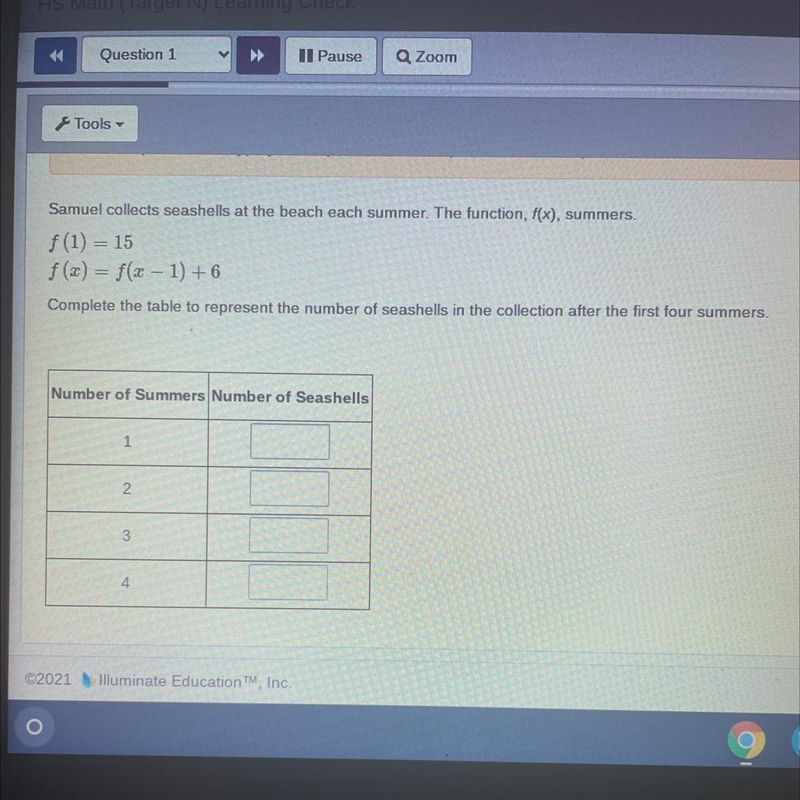 SOMEONE HELPPP PLEASE!! Complete the table to represent the number of seashells in-example-1