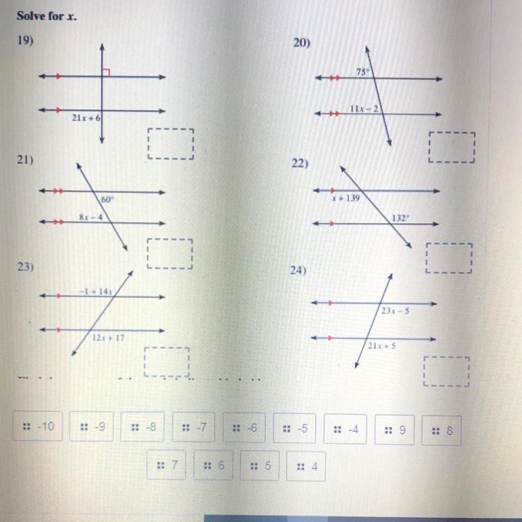 Solve for x 19. 20. 21. 22. 23. 24.-example-1