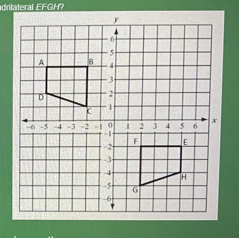 Which unique sequence of rigid motions maps quadrilateral ABCD to quadrilateral EFGH-example-1