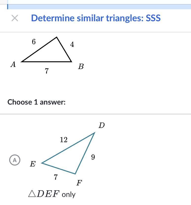 Which triangles are similar to △ A B C △ABCtriangle, A, B, C?￼-example-1